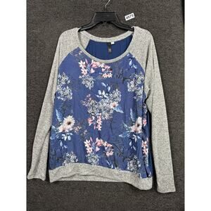 Kut from the Kloth Sweater Women's Size XXL Gray Floral Panel Knit Pullover